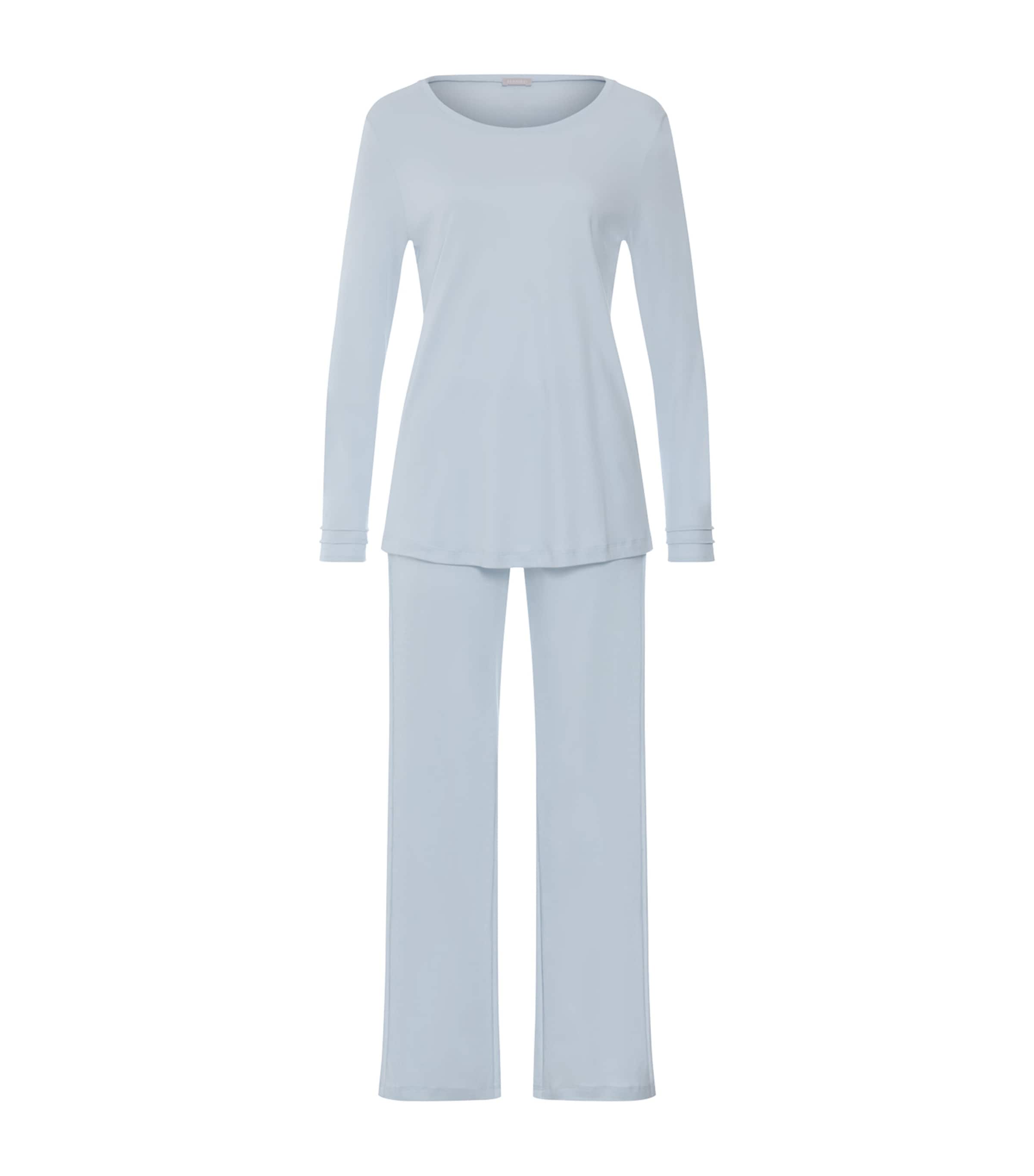 Hanro Womens Cotton Long-Sleeve Pyjama Set Pastel Sky