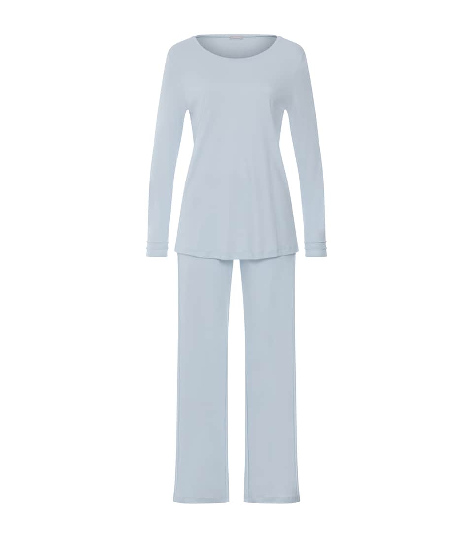 Hanro Womens Cotton Long-Sleeve Pyjama Set Pastel Sky