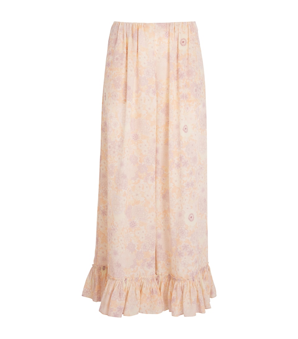 Chloé Womens Silk Floral Print Wide-Leg Trousers Multicolor Pink