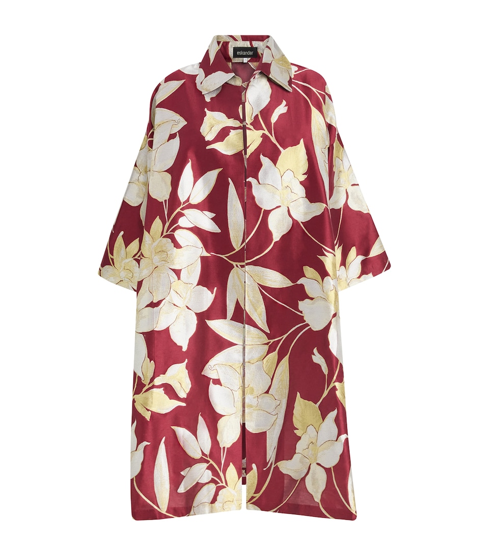 Eskandar Womens Cotton-Silk Jacquard A-Line Shacket Red