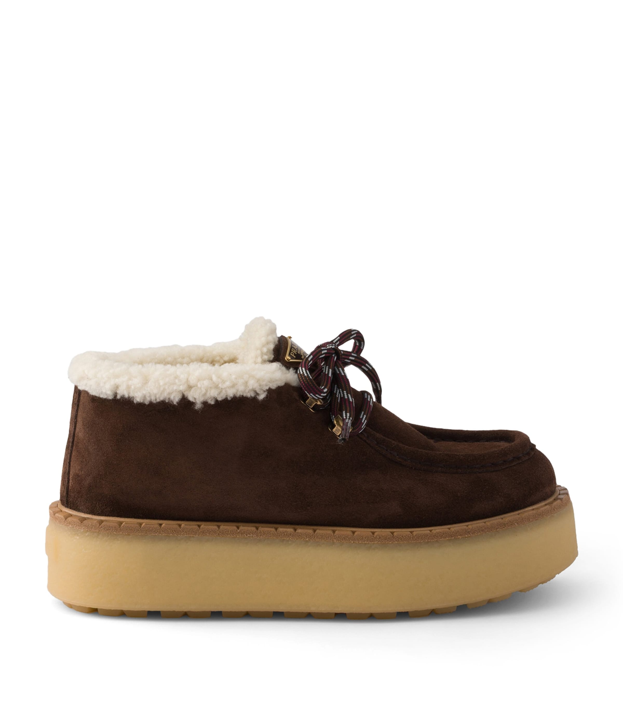 Prada Suede Shearling Chukka Ankle Boots Brown