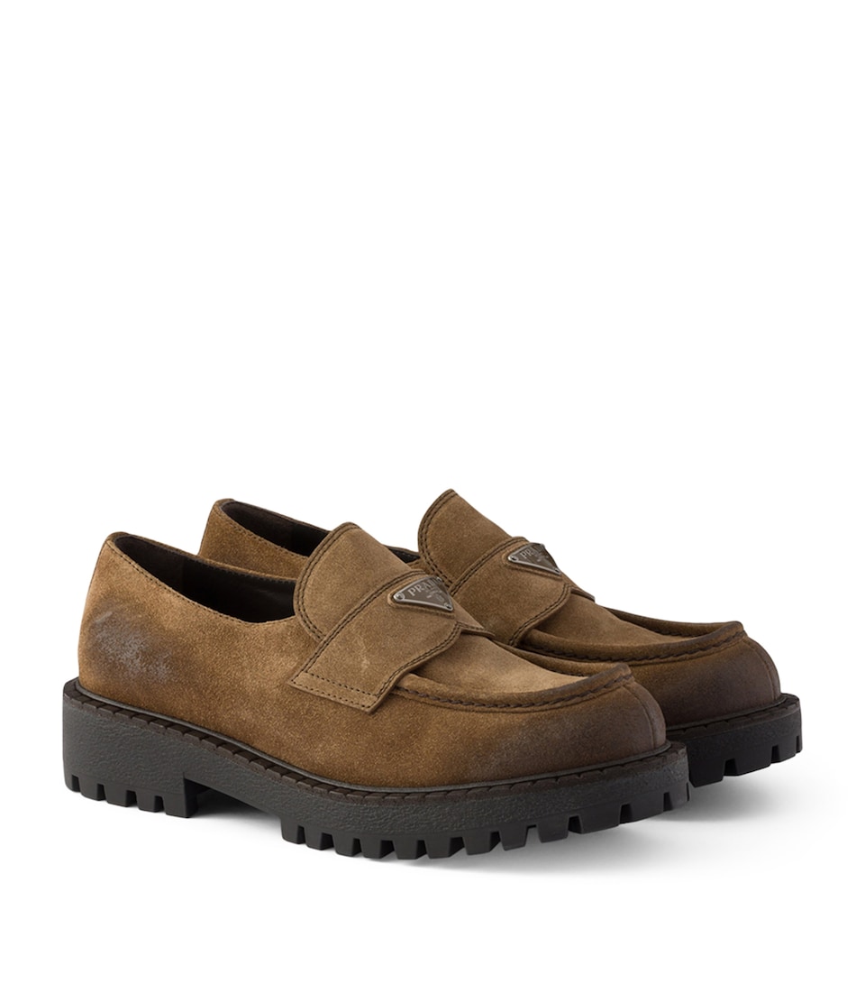 Prada Suede Aged Chunky Loafers Brown