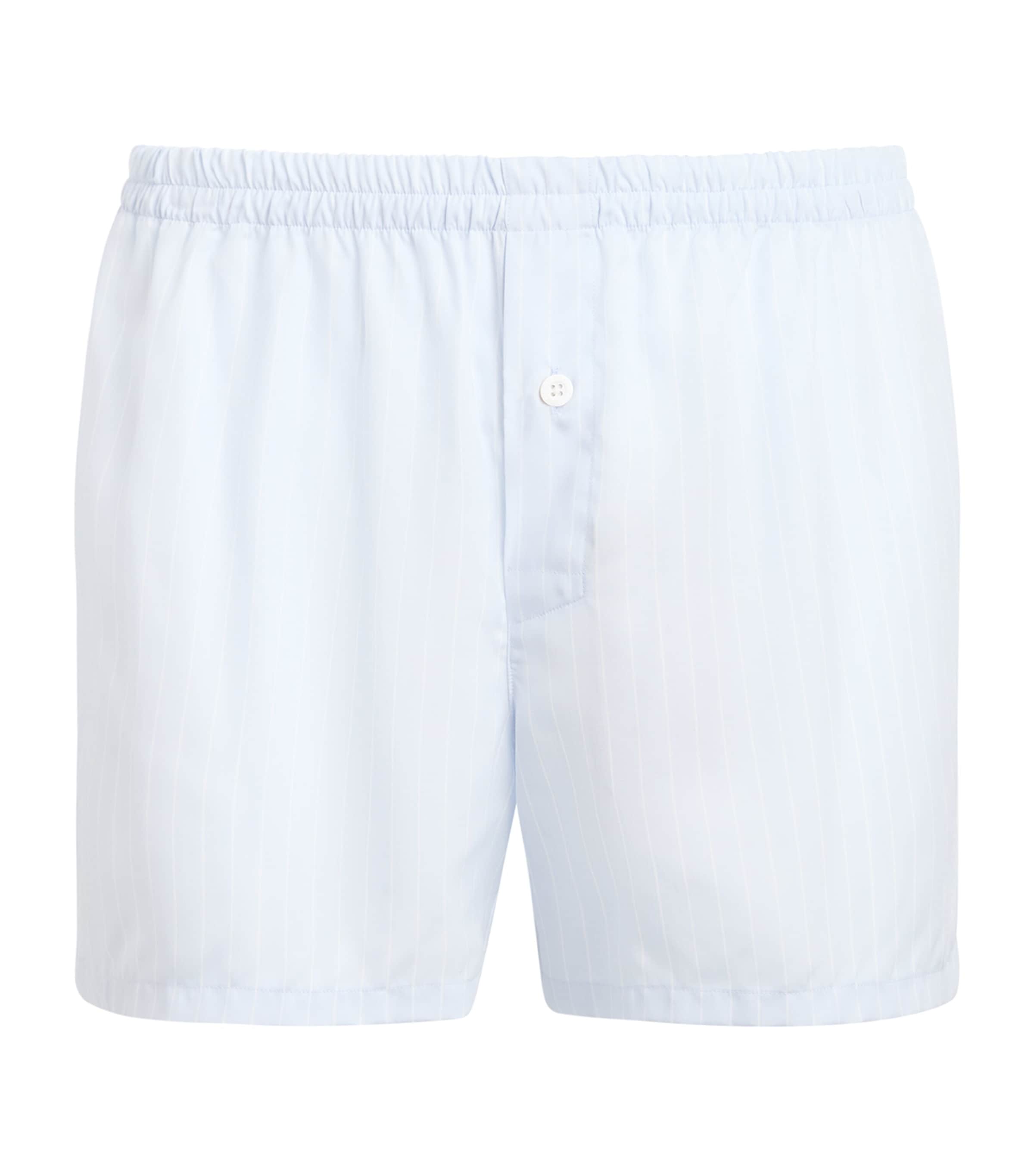 Zimmerli Mens Stripe Sustainable Luxury Boxer Shorts Blue Stripes