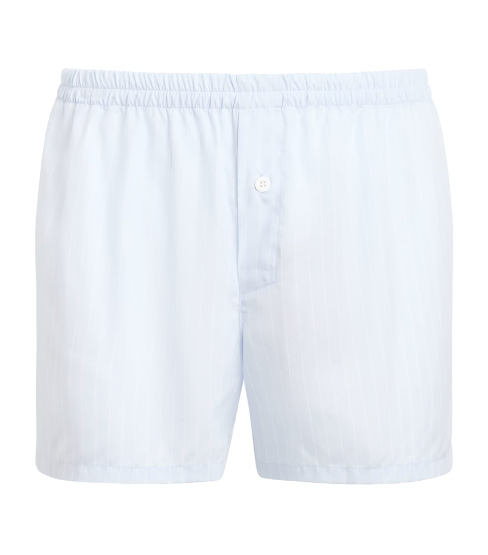 Zimmerli Mens Stripe Sustainable Luxury Boxer Shorts Blue Stripes