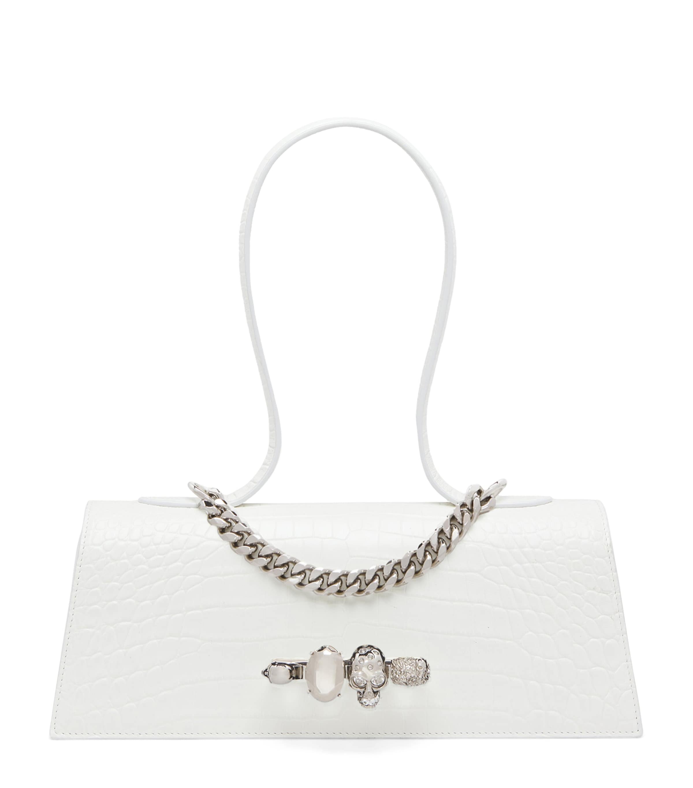 Croc-Effect Jewelled Top-Handle Bag