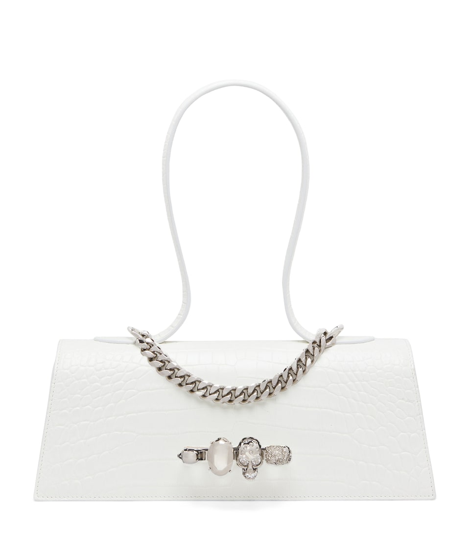 Croc-Effect Jewelled Top-Handle Bag