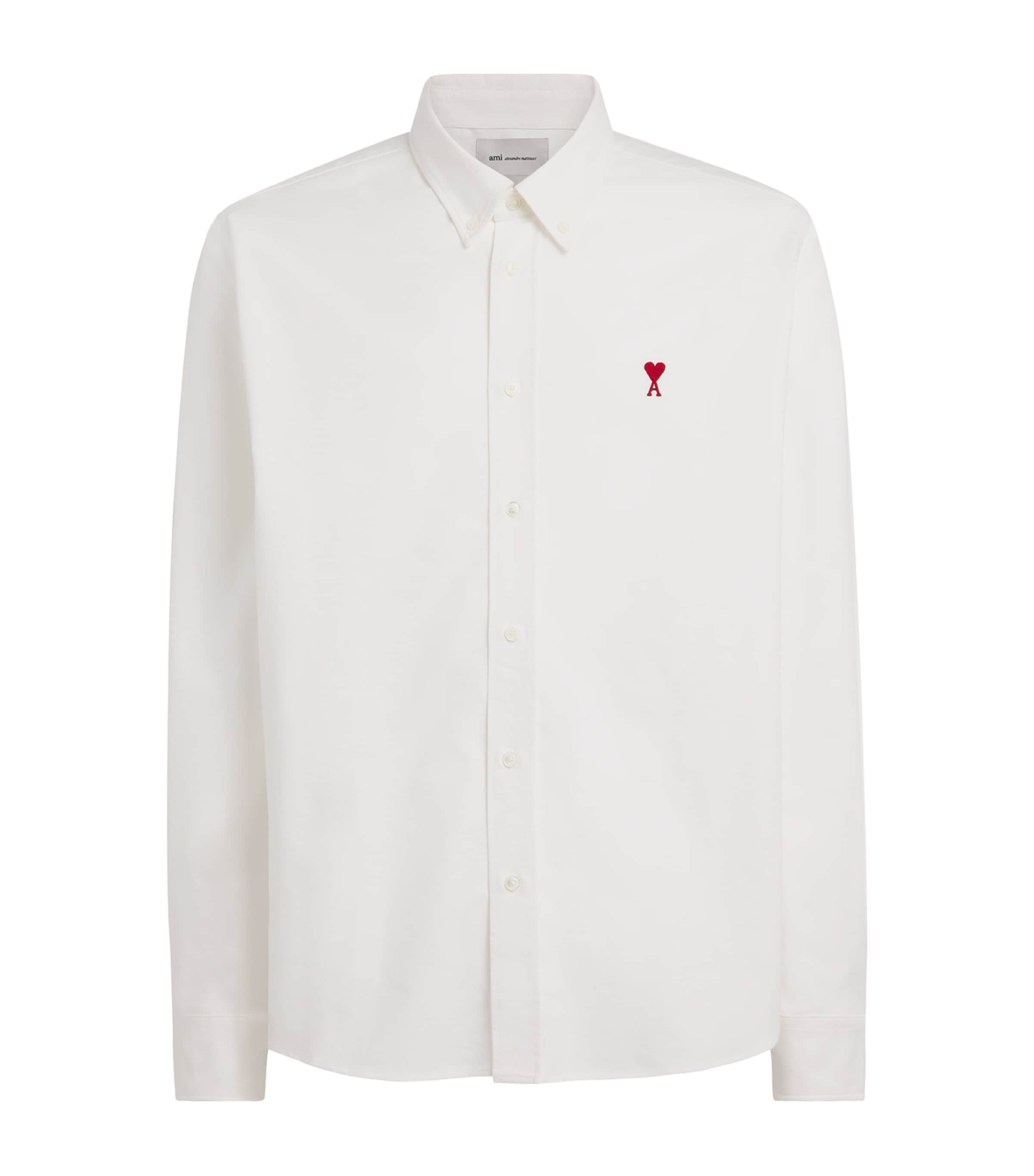 AMI Paris Mens Cotton Embroidered Ami de Coeur Shirt Blanc Naturel