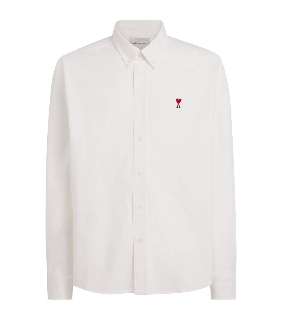 AMI Paris Mens Cotton Embroidered Ami de Coeur Shirt Blanc Naturel