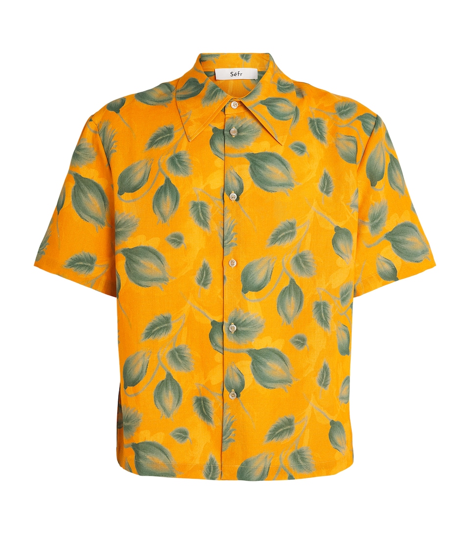 Séfr Mens Linen Leaf Print Dayot Shirt Summer Gogh Orange