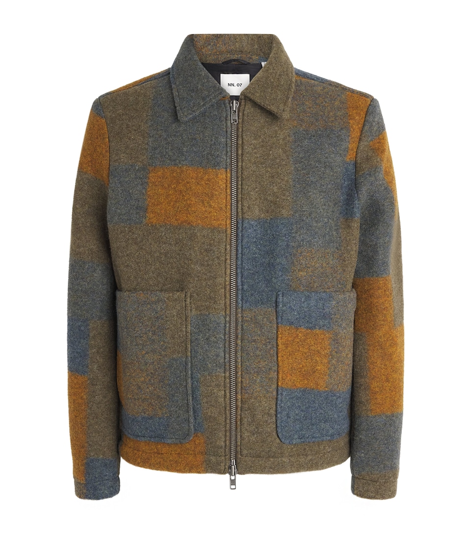 NN.07 Mens Wool-Blend Check Gael Overshirt Brown Check