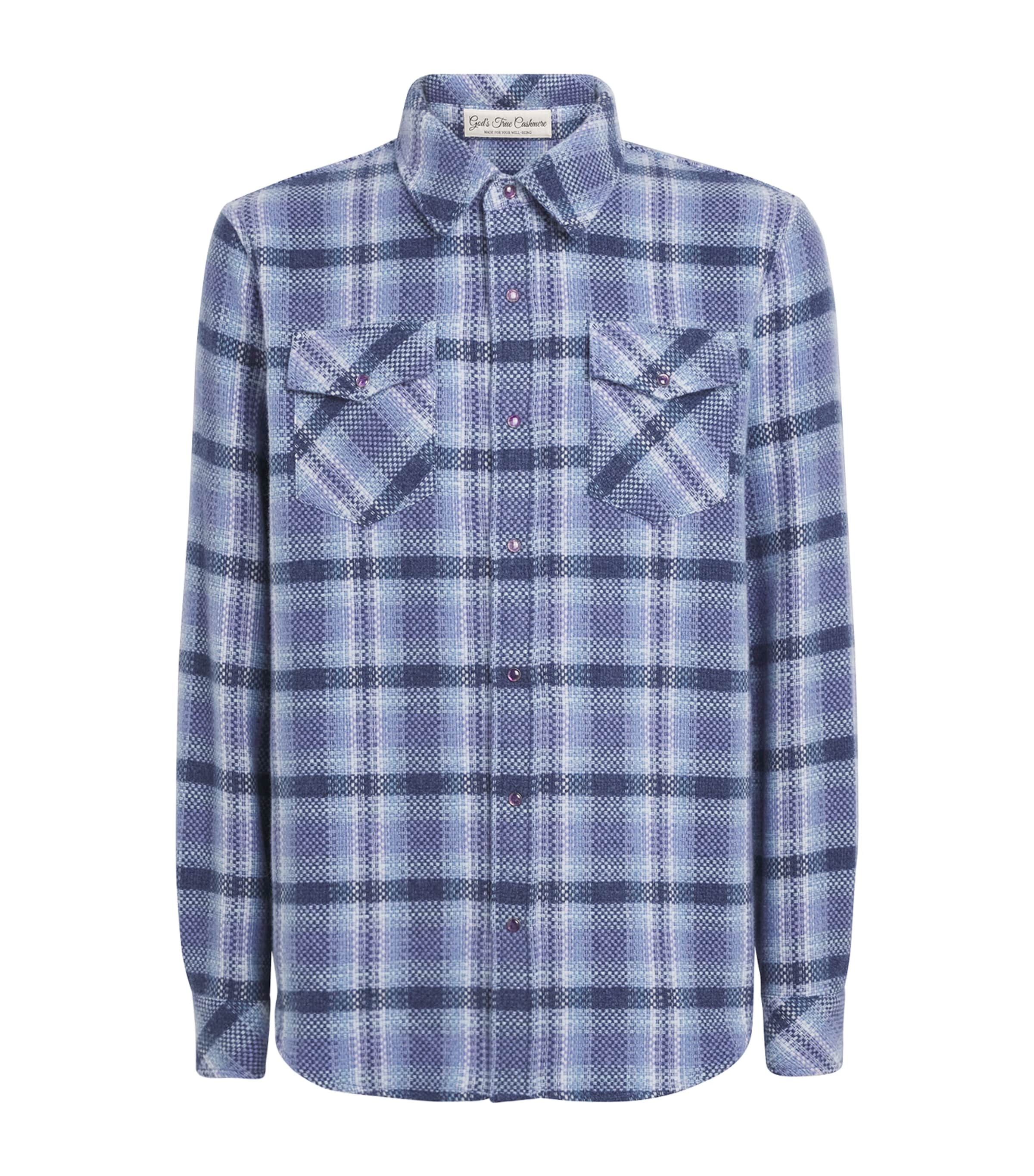 God's True Cashmere Mens Cashmere Check Uniform Shirt Amethyst