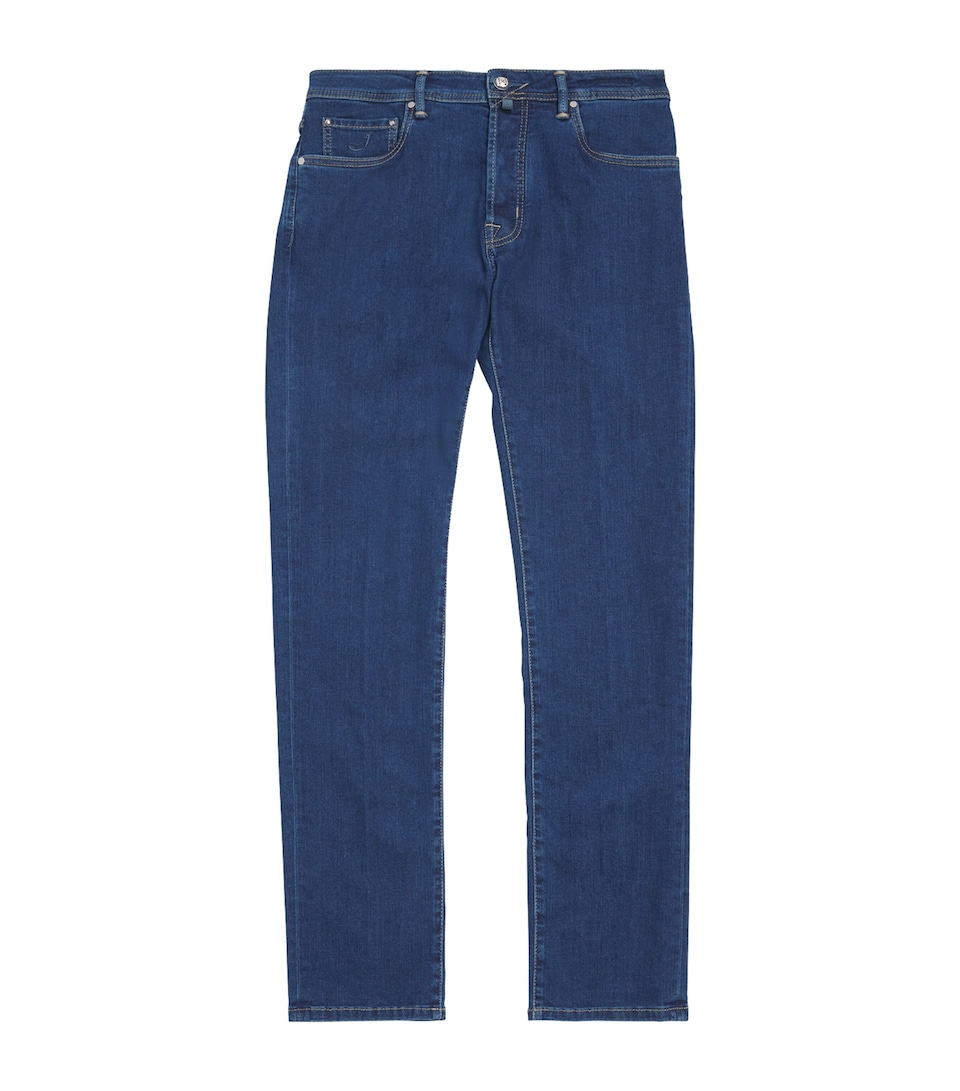Ostrich Leather-Patch Bard Slim Jeans