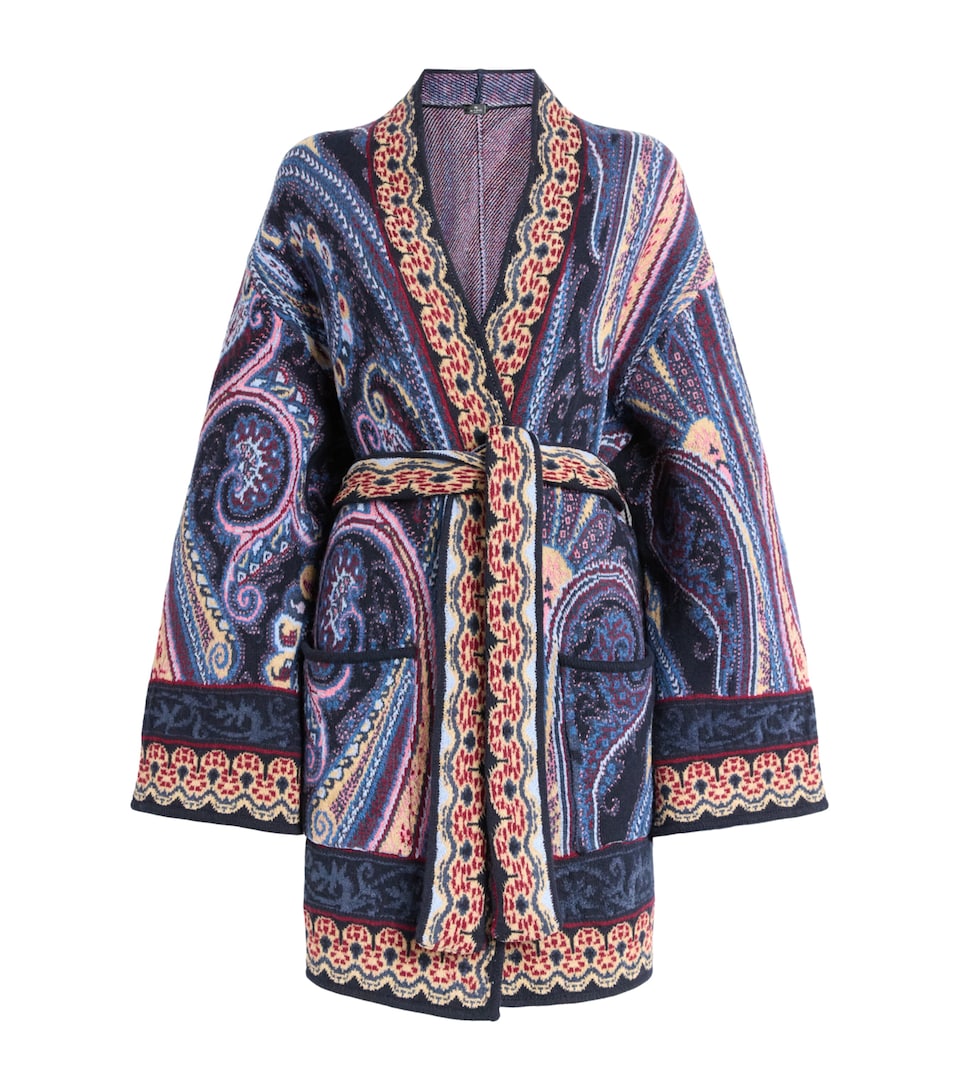 Etro Womens Paisley Waist-Belt Cardigan Blue