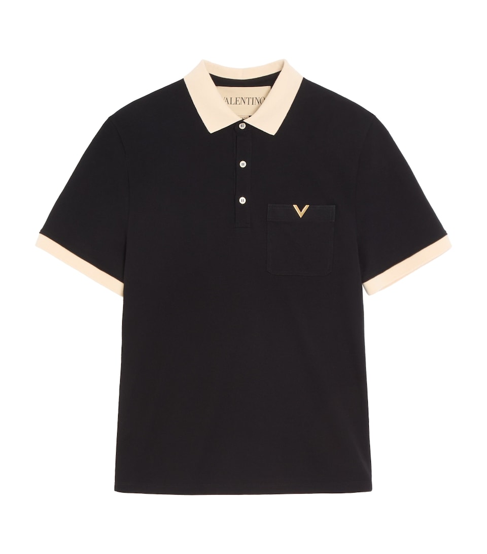 Valentino Garavani Mens Cotton Jersey VGold Polo Shirt