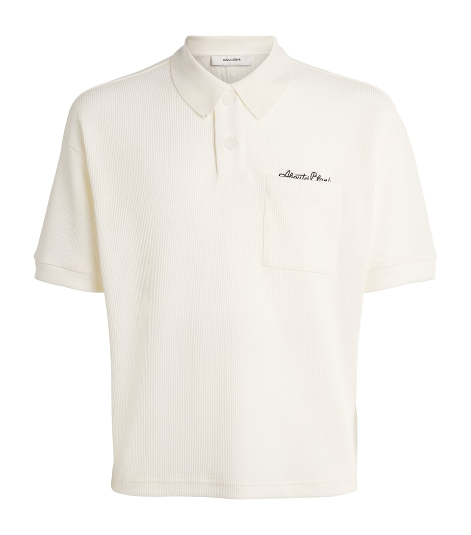 about:blank Mens Cotton Piqué Script Polo Shirt Oat
