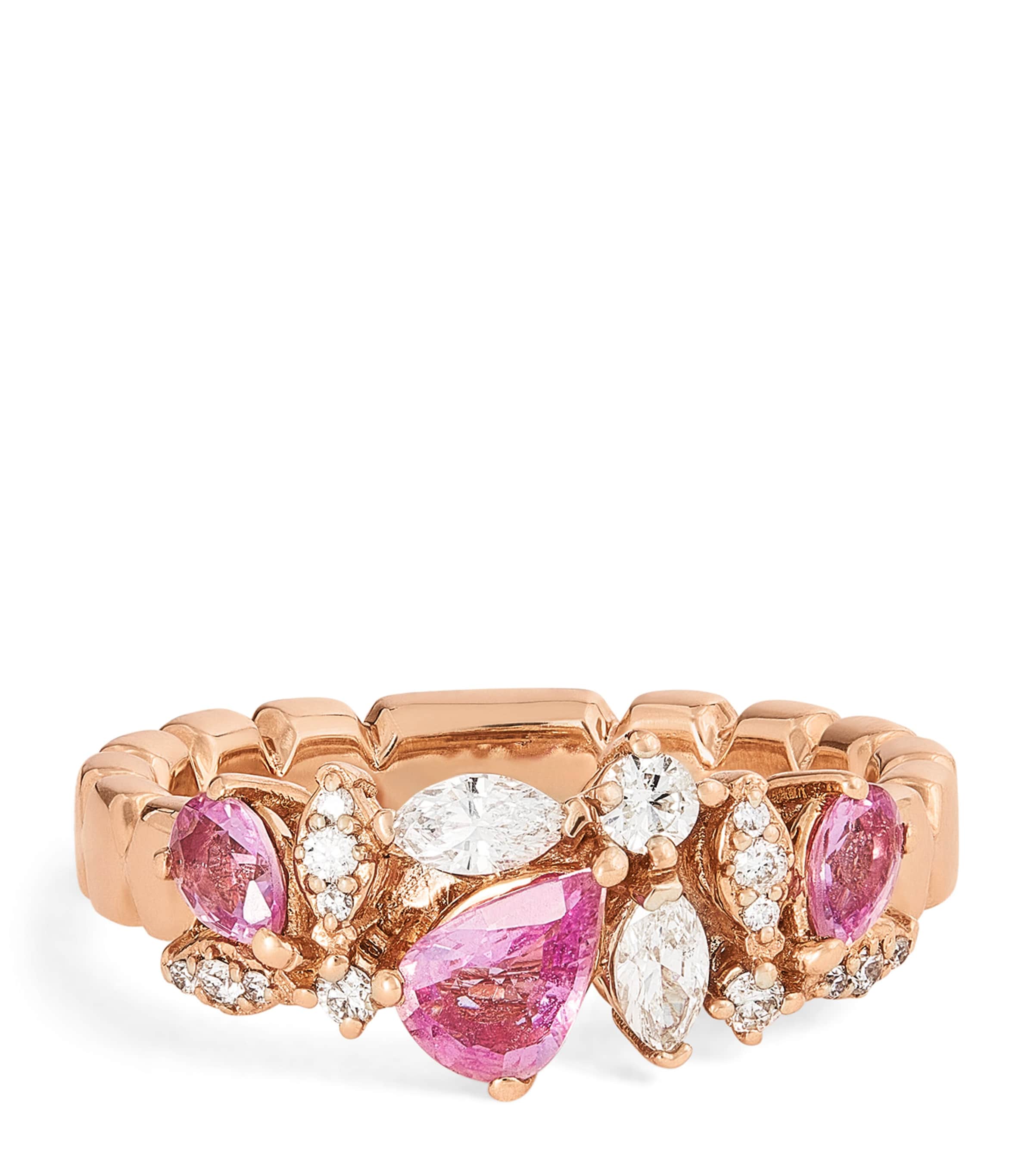 Rose Gold, Diamond and Pink Sapphire Honeycomb Ring