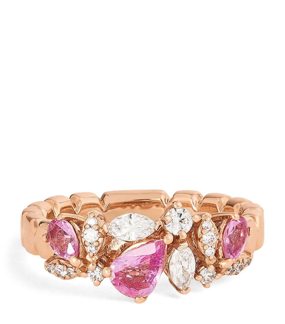 Rose Gold, Diamond and Pink Sapphire Honeycomb Ring