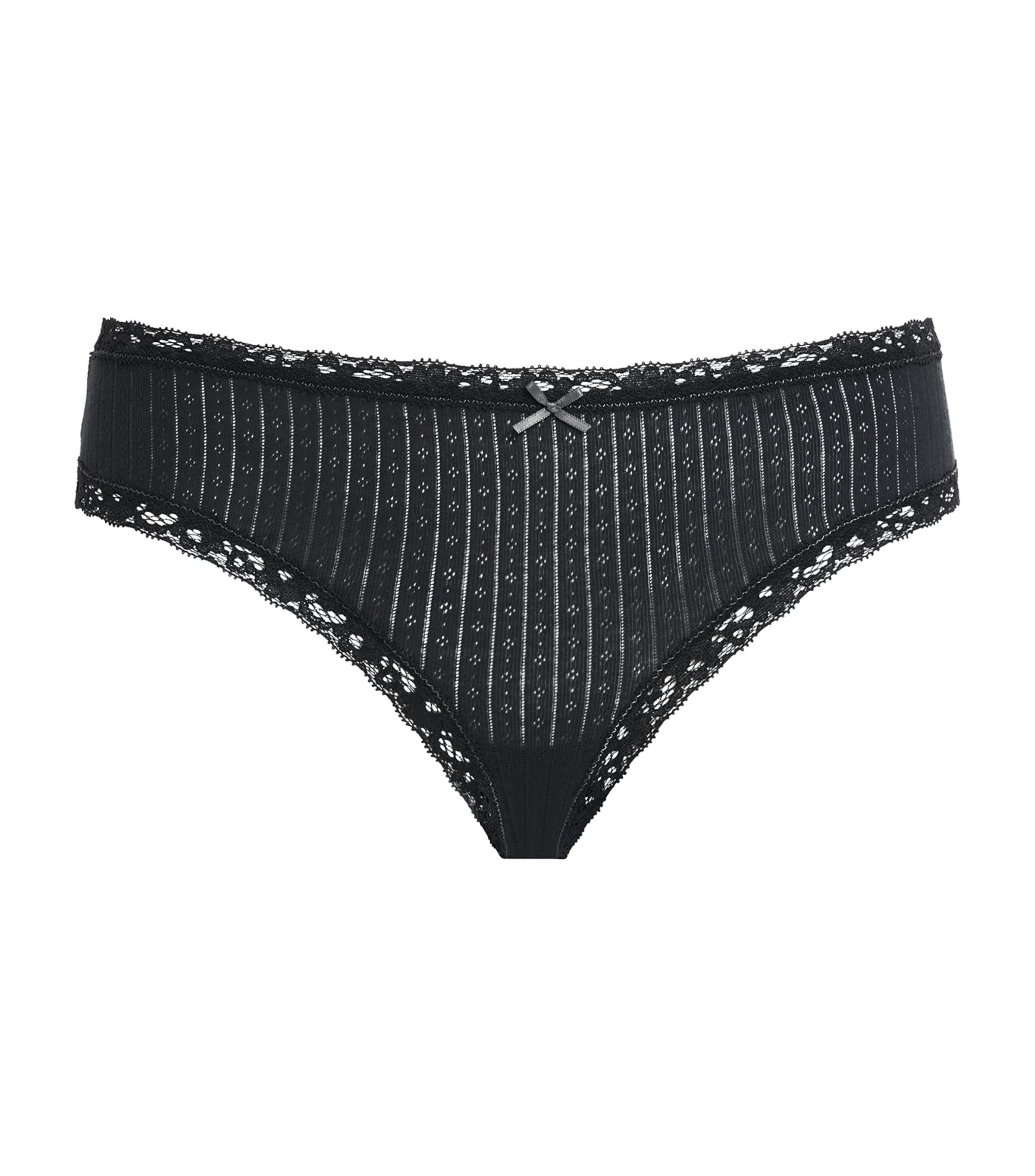Skims Womens Pointelle Lace-Trim Briefs Soot Tonal