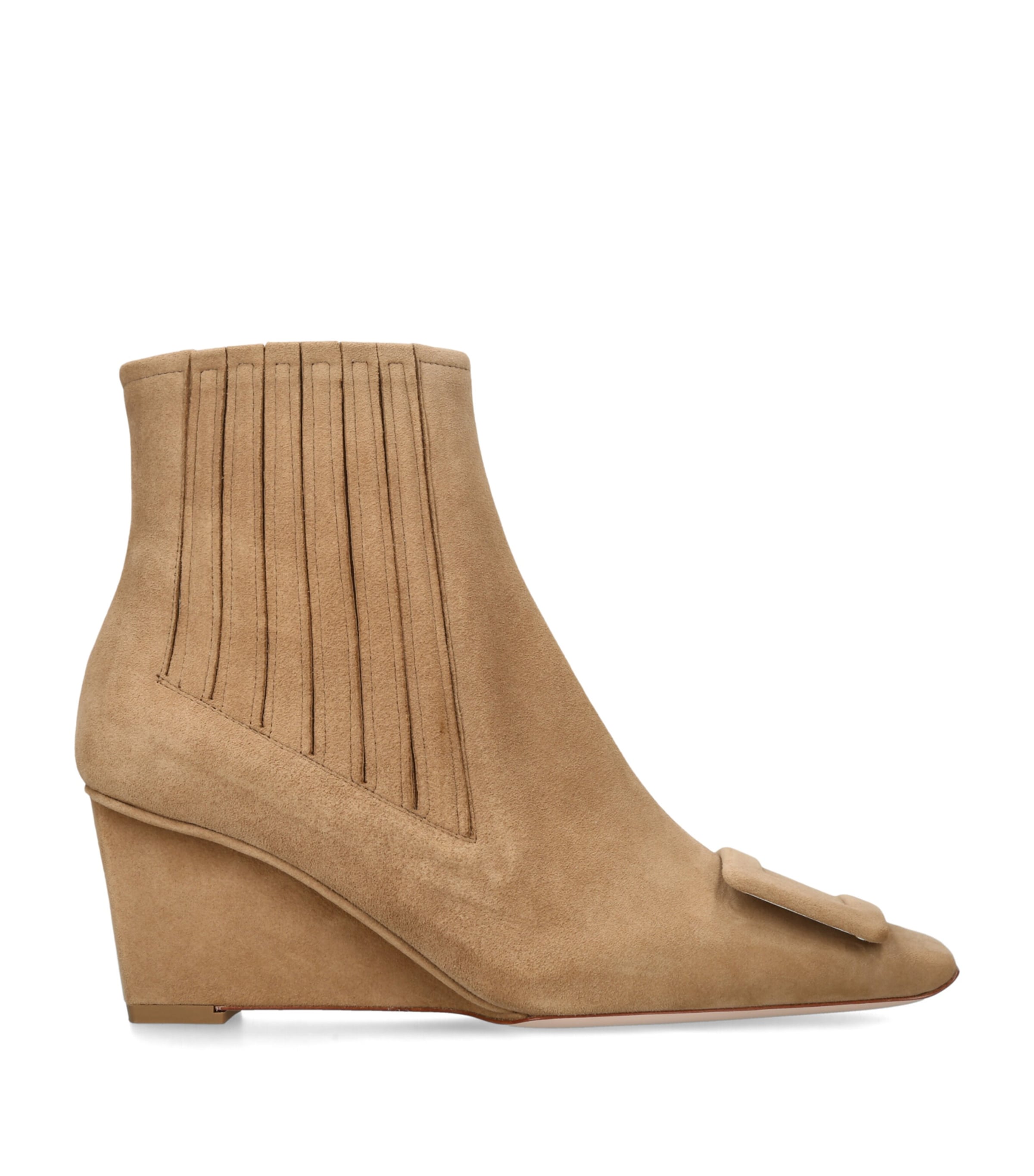 Roger Vivier Suede Belle Vivier Ankle Boots 60 Camel