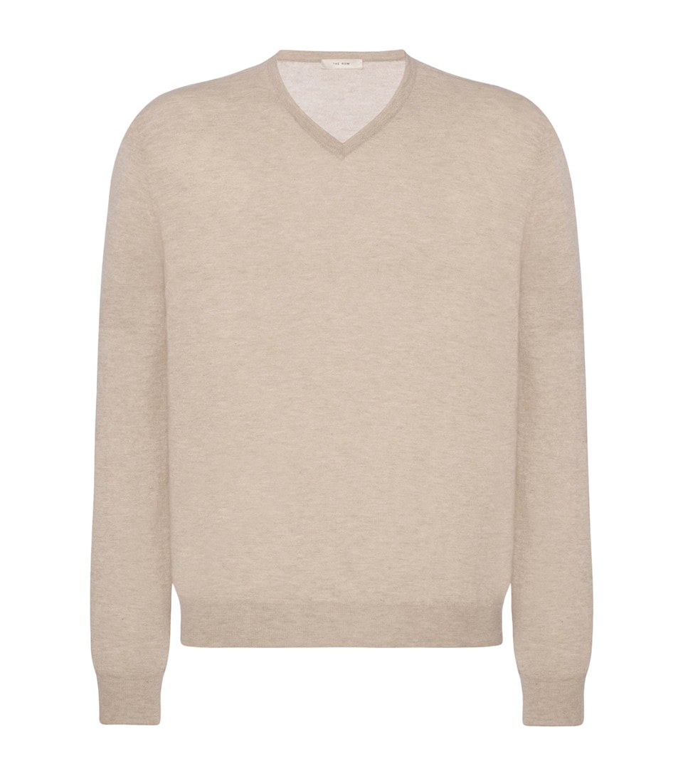 The Row Mens Mapple Cashmere V-Neck Jumper Beige Melange