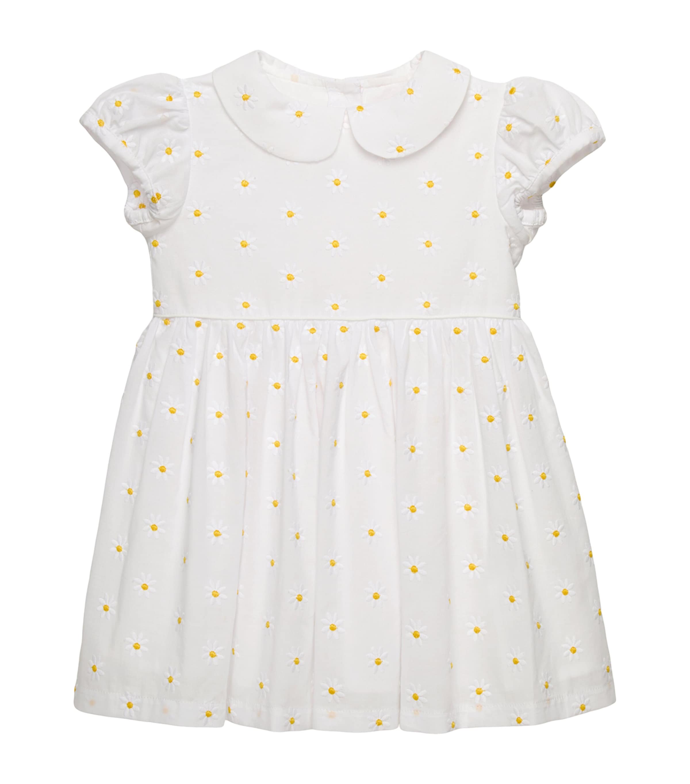 Trotters Cotton Embroidered Daisy Dress (3-24 Months) White/yellow