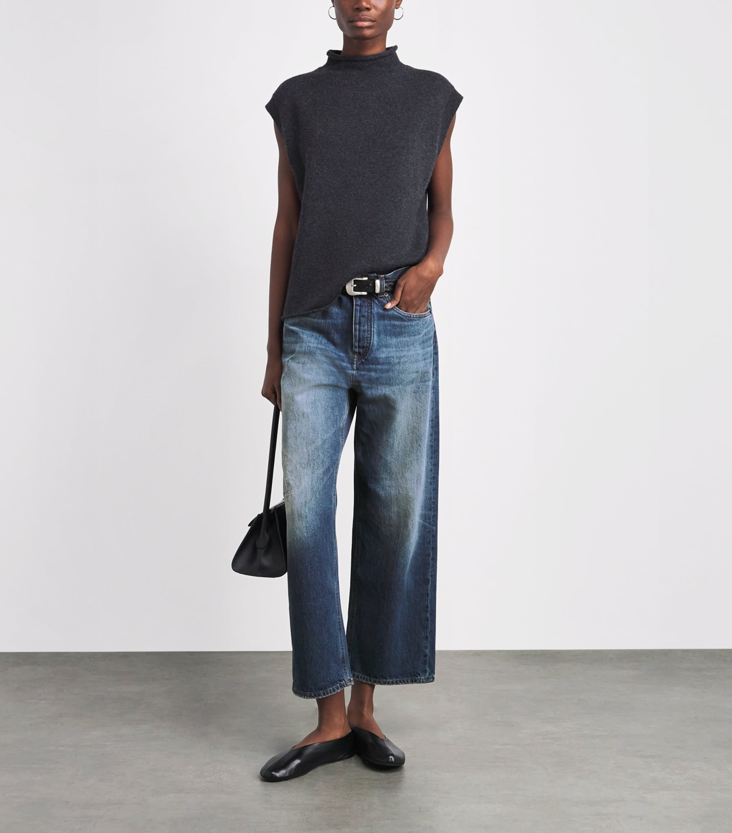 ME+EM Womens Cropped Straight Jeans Authentic Dark Wash