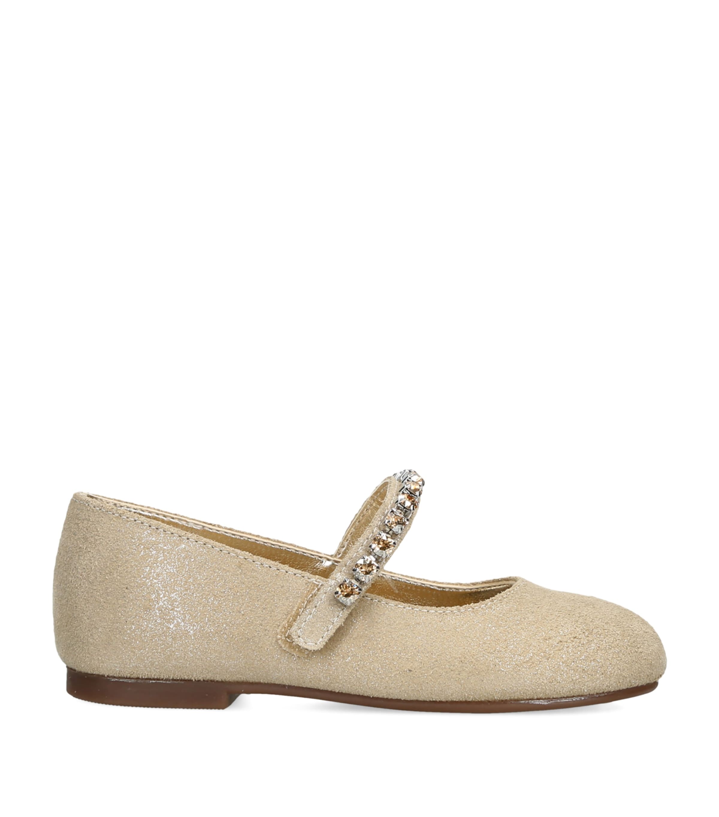 BabyWalker Leather Crystal-Strap Ballet Flats Gold