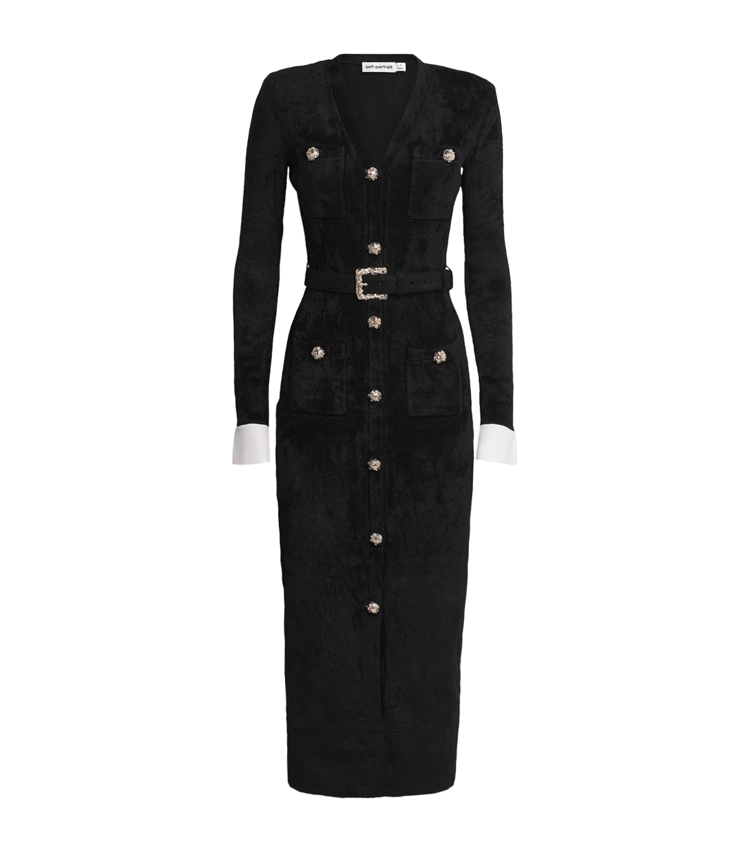 Self-Portrait Womens Chenille Midi Dress Black