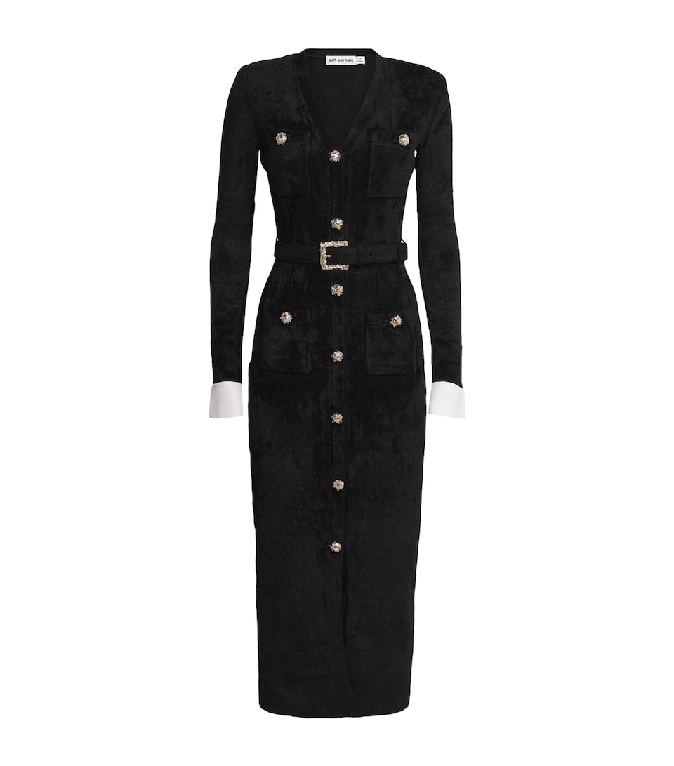 Self-Portrait Womens Chenille Midi Dress Black