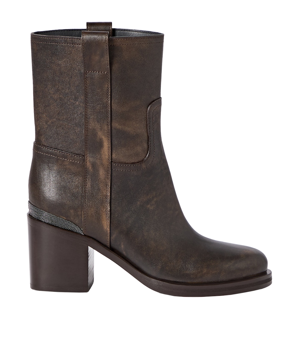 Brunello Cucinelli Leather Heeled Ankle Boots 60