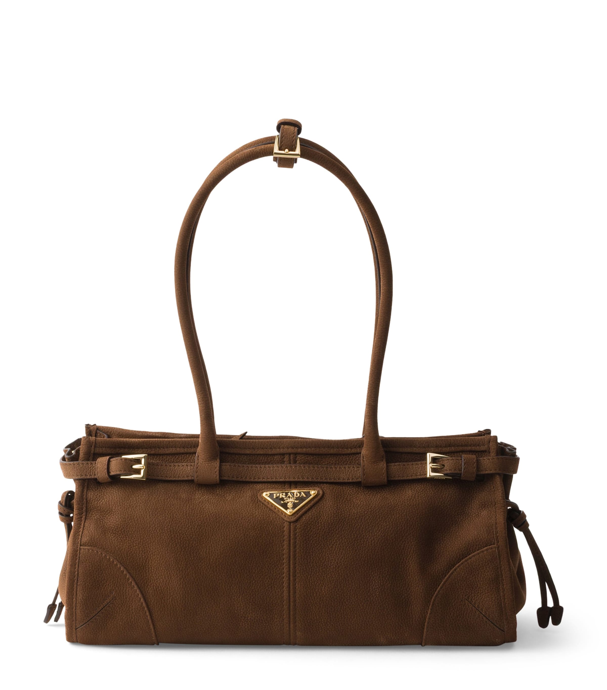Prada Medium Nubuck Leather Bonnie Top-Handle Bag Brown