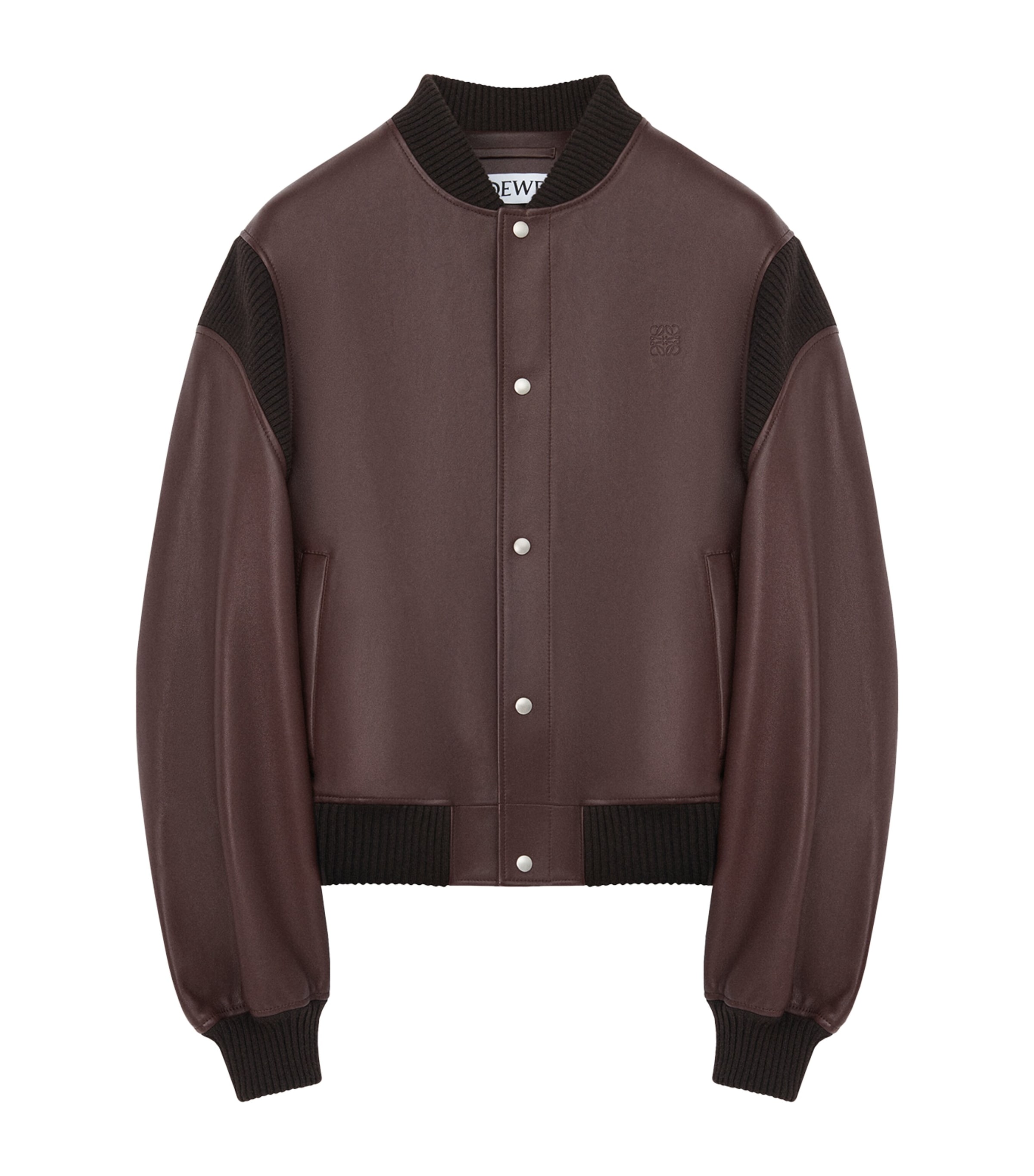 LOEWE Mens Lamb Skin Bomber Jacket Chocolate Brown