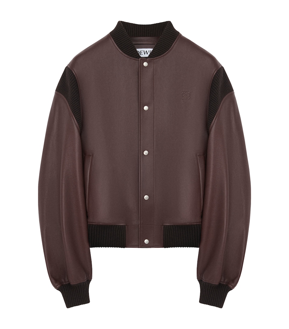 LOEWE Mens Lamb Skin Bomber Jacket Chocolate Brown