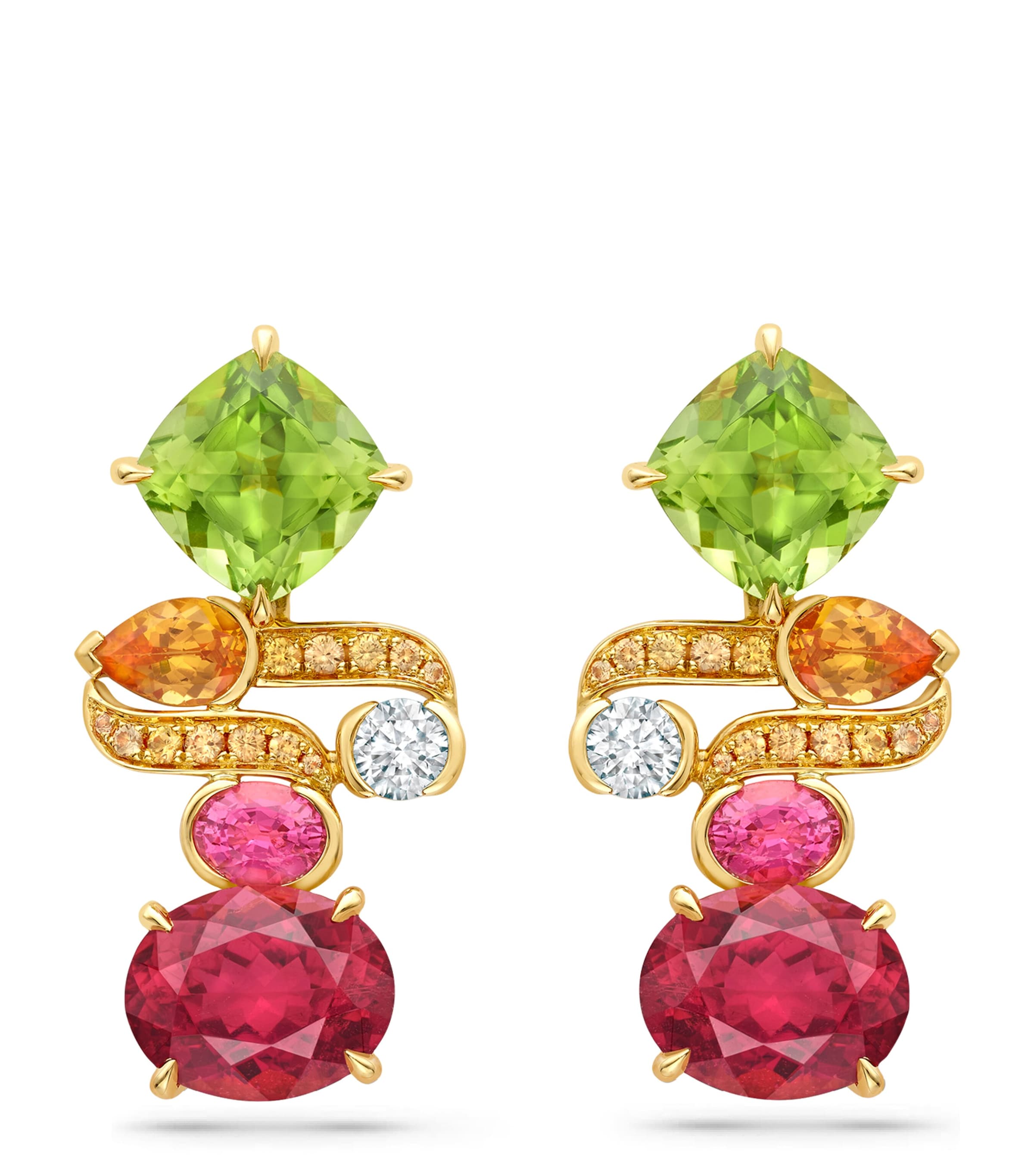 French Gold, Diamond and Mixed Gemstone Play of Light Earrings