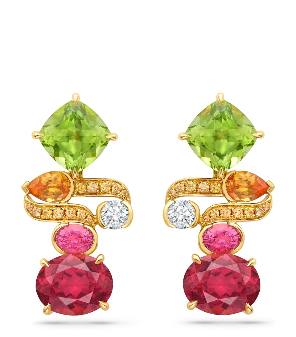 French Gold, Diamond and Mixed Gemstone Play of Light Earrings