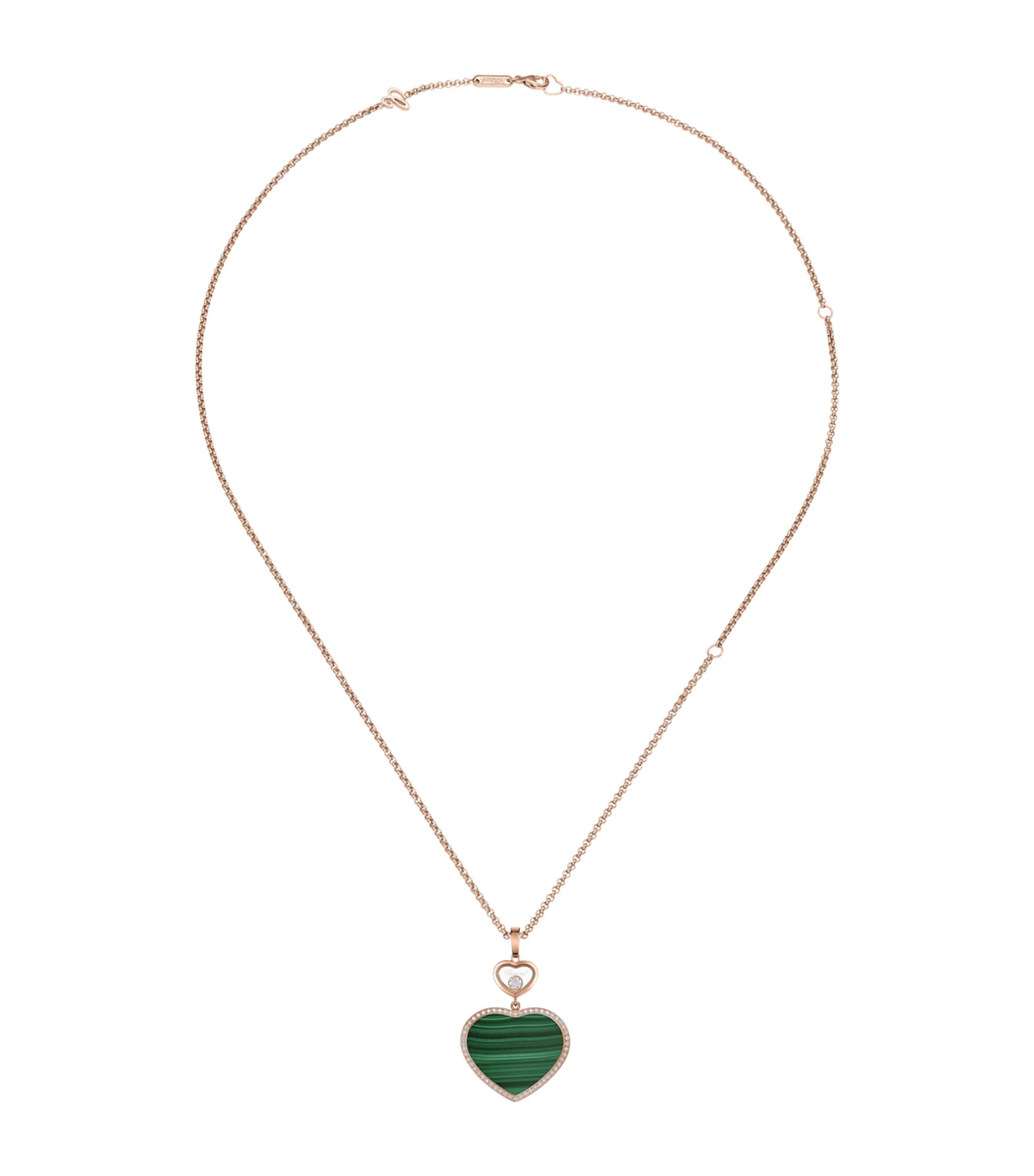 Rose Gold, Diamond and Malachite Happy Hearts Pendant Necklace