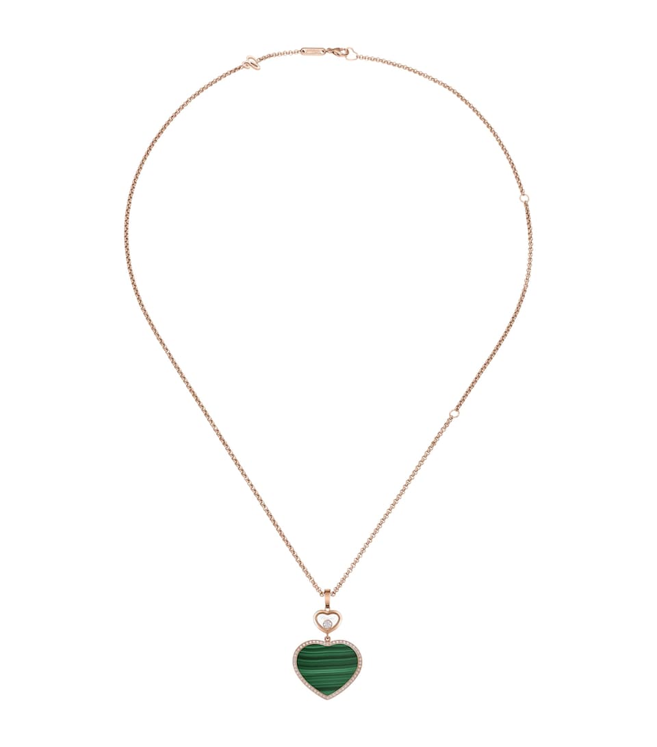 Rose Gold, Diamond and Malachite Happy Hearts Pendant Necklace