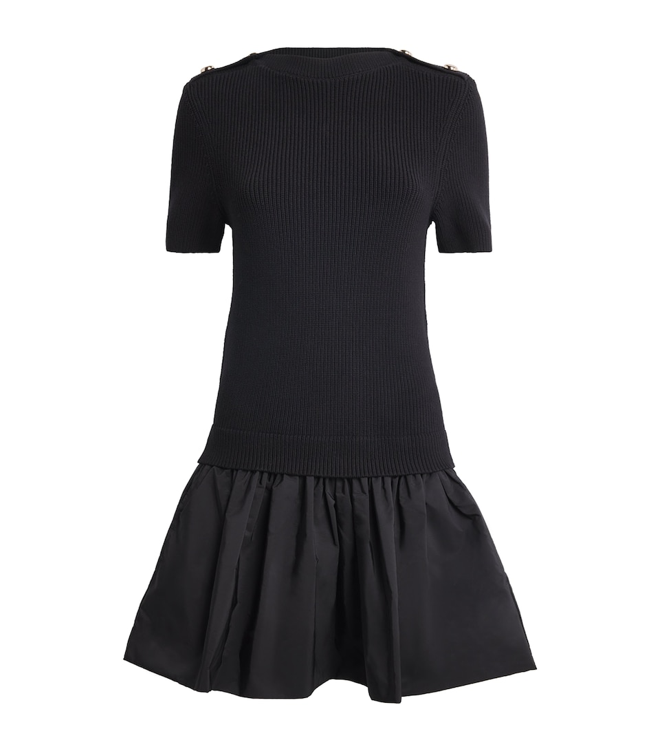 Cotton-Blend Rib Knit and Taffeta Mini Dress