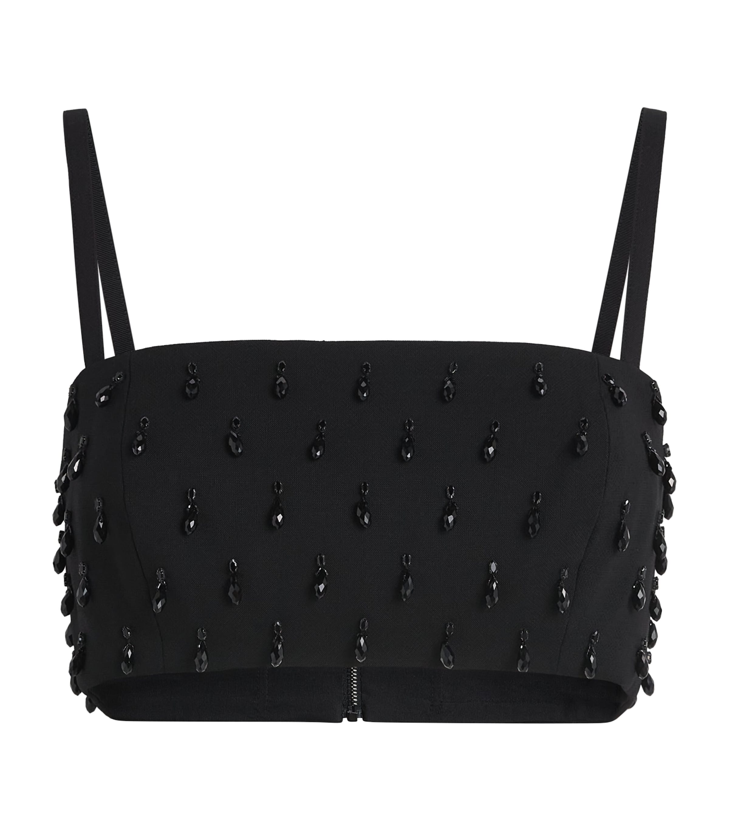 Carolina Herrera Womens Stretch-Wool Embellished Bandeau Crop Top Black