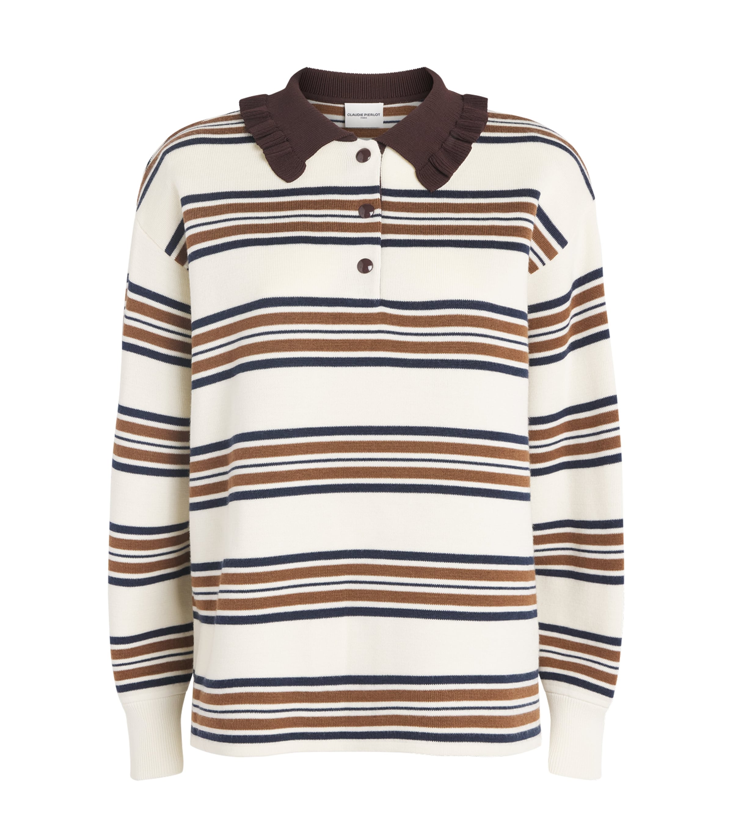 Claudie Pierlot Womens Ruffled-Collar Rugby Polo Sweater Multicolored