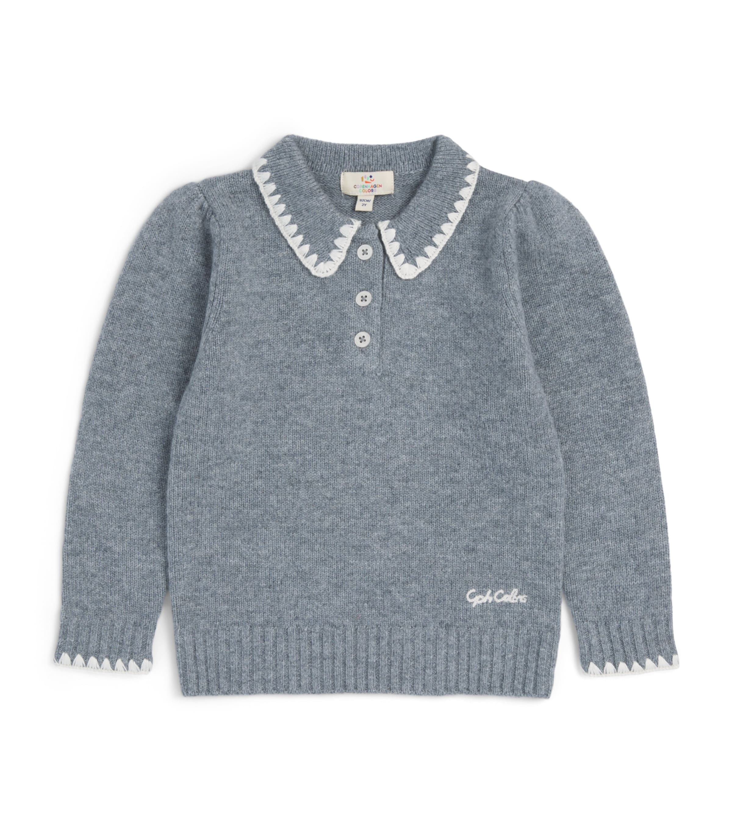 Copenhagen Colors Wool-Cashmere Blanket-Stitch Blouse (2-8 Years) Grey Melange Comb