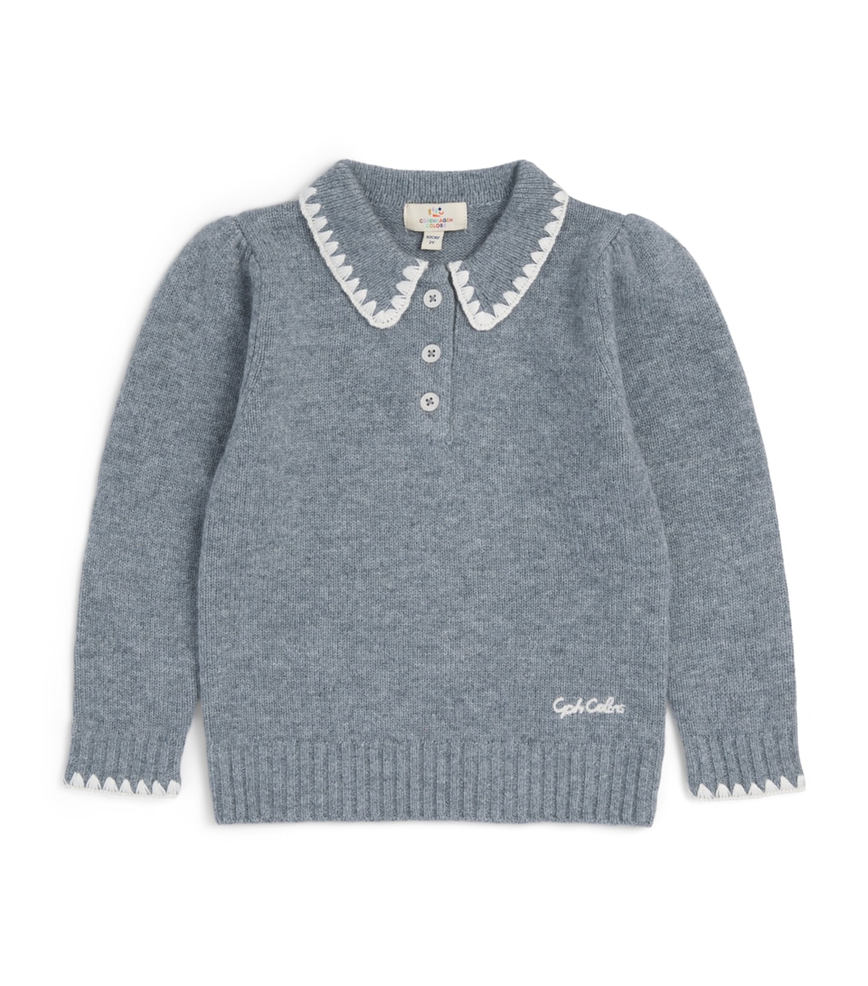 Copenhagen Colors Wool-Cashmere Blanket-Stitch Blouse (2-8 Years) Grey Melange Comb