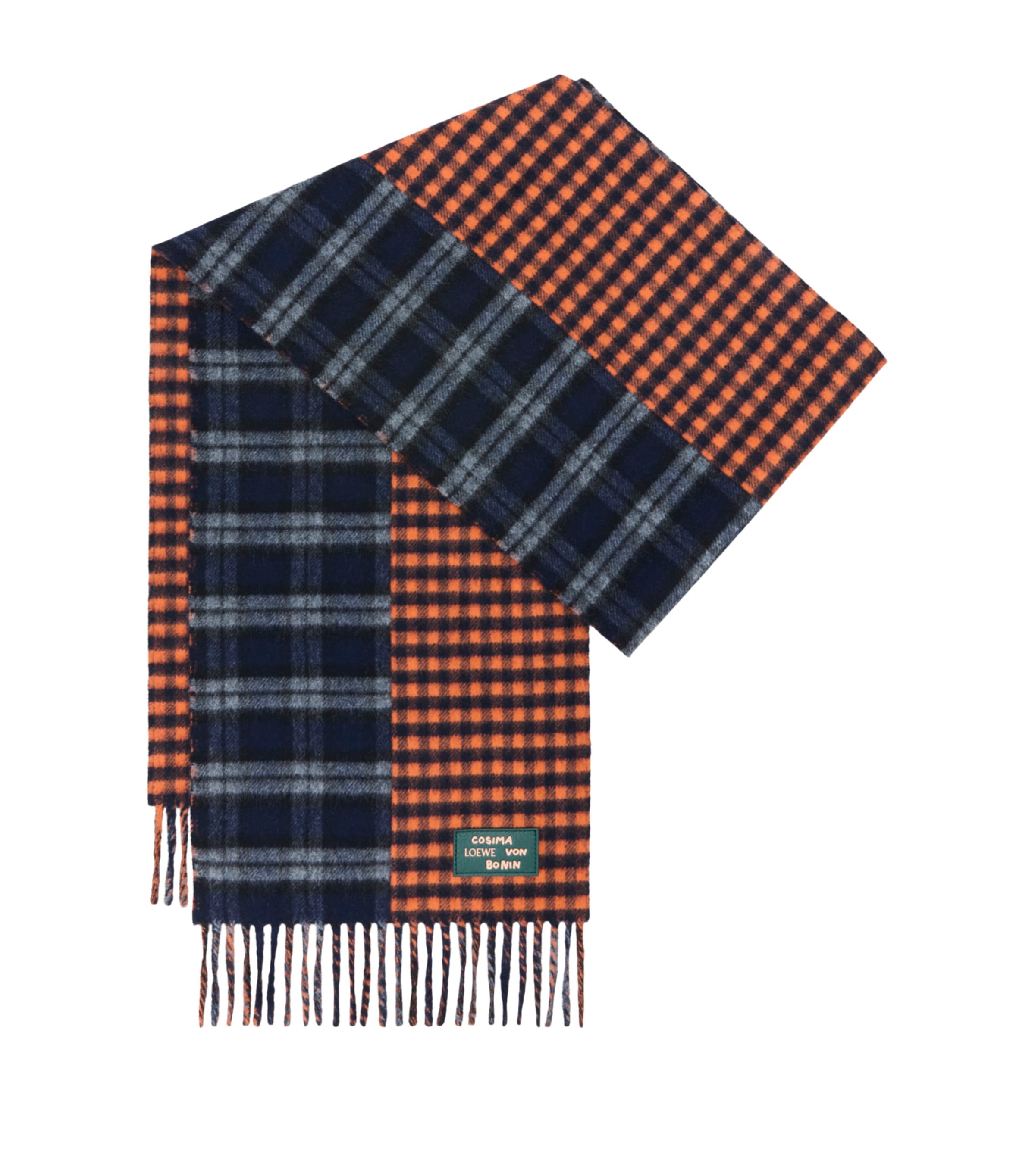 LOEWE x Cosima Von Bonin Wool-Cashmere Check Scarf Navy Blue/orange