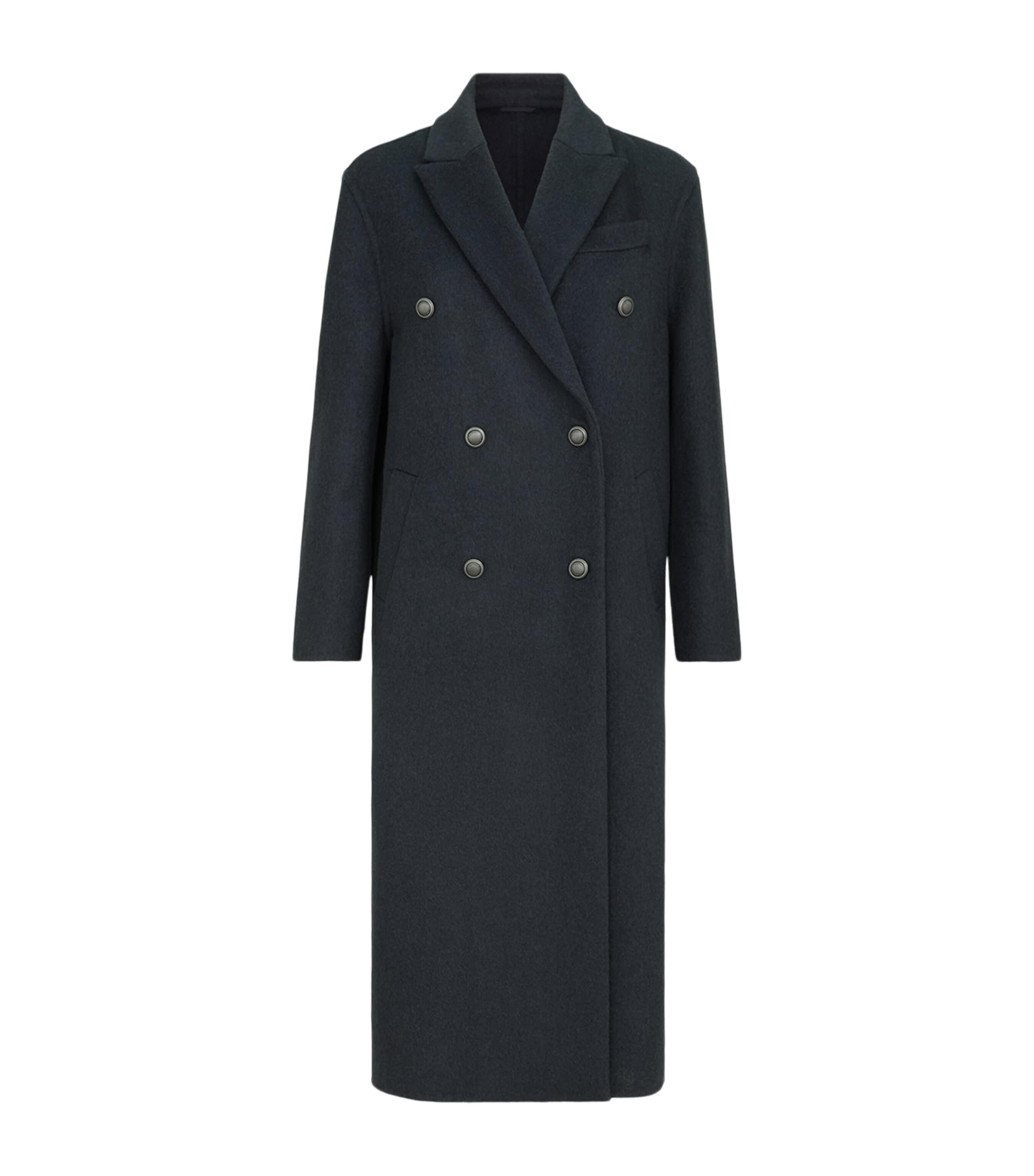 Brunello Cucinelli Womens Cashmere Double-Breasted Overcoat Blu Freddo