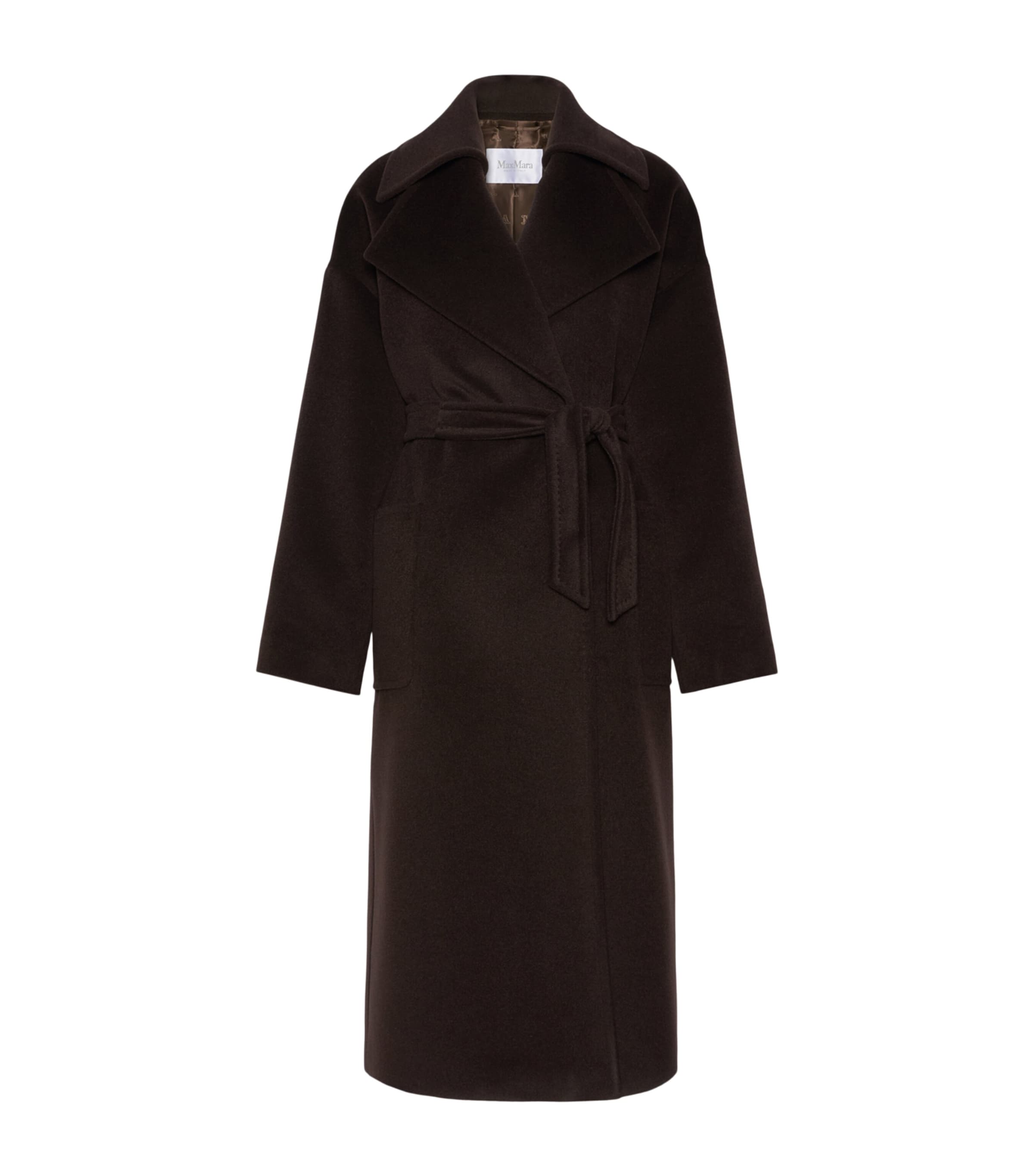 Max Mara Womens Virgin Wool-Alpaca-Cashmere Wrap Coat Dark Brown