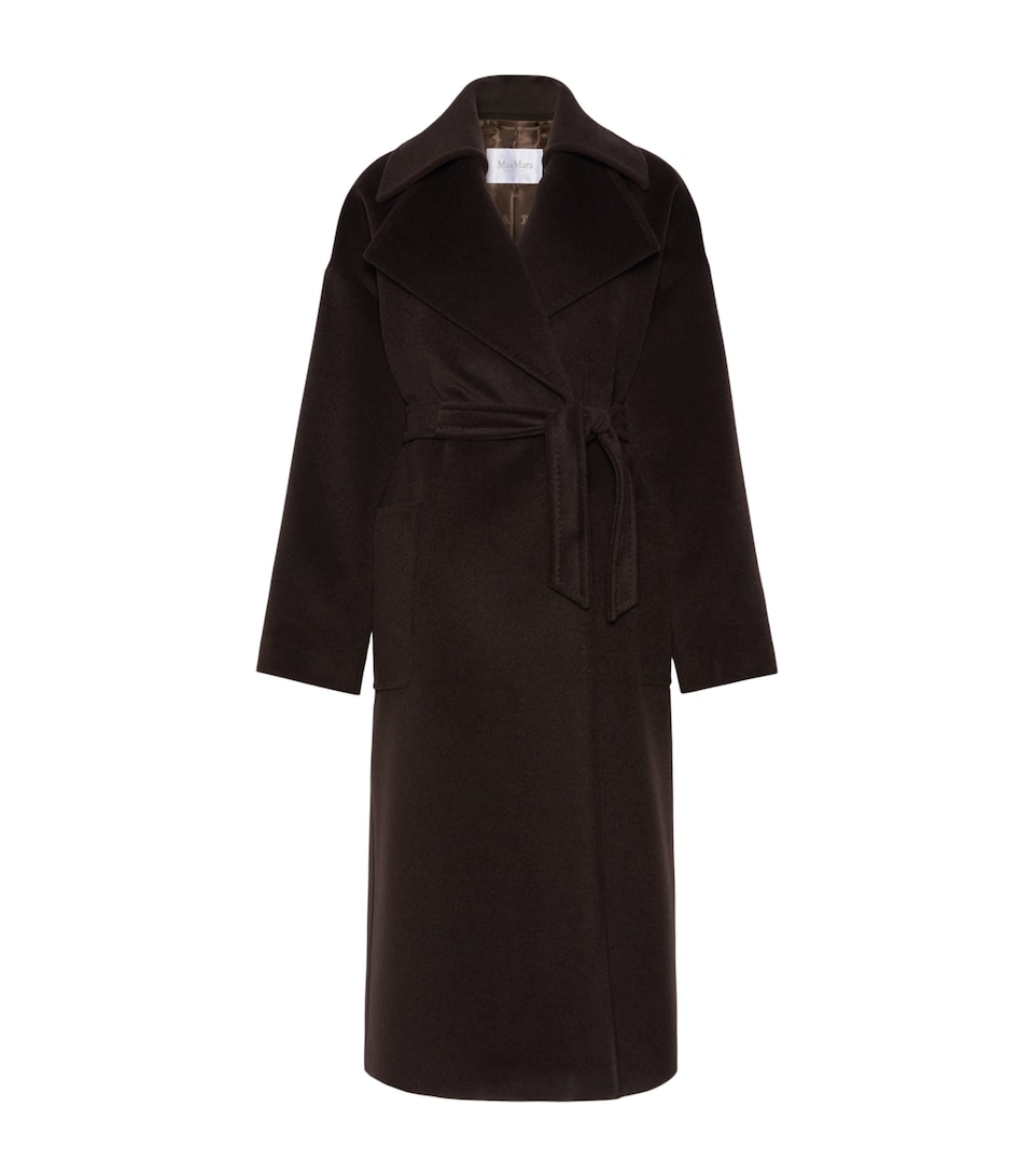 Max Mara Womens Virgin Wool-Alpaca-Cashmere Wrap Coat Dark Brown