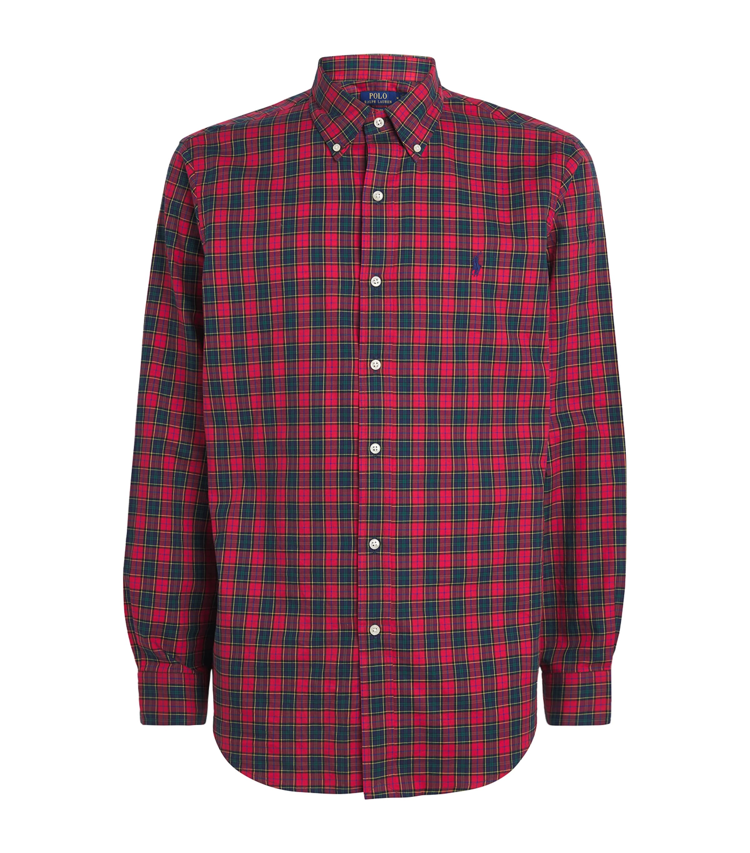 Polo Ralph Lauren Mens Cotton Check Custom-Fit Shirt Red Arm