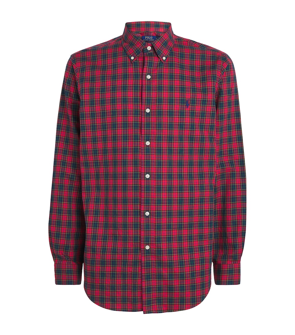 Polo Ralph Lauren Mens Cotton Check Custom-Fit Shirt Red Arm