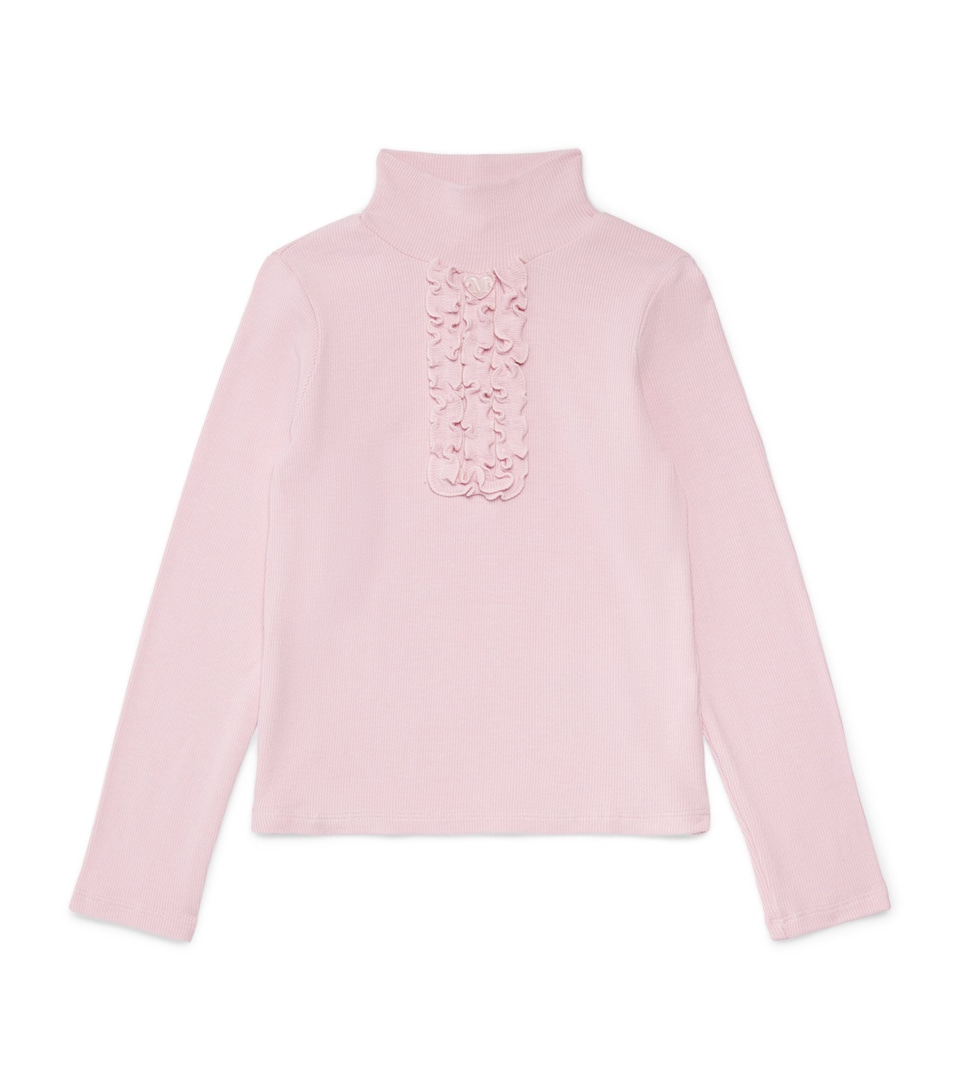 Monnalisa Ribbed Ruffle Rollneck Top (2-12 Years) Lotus