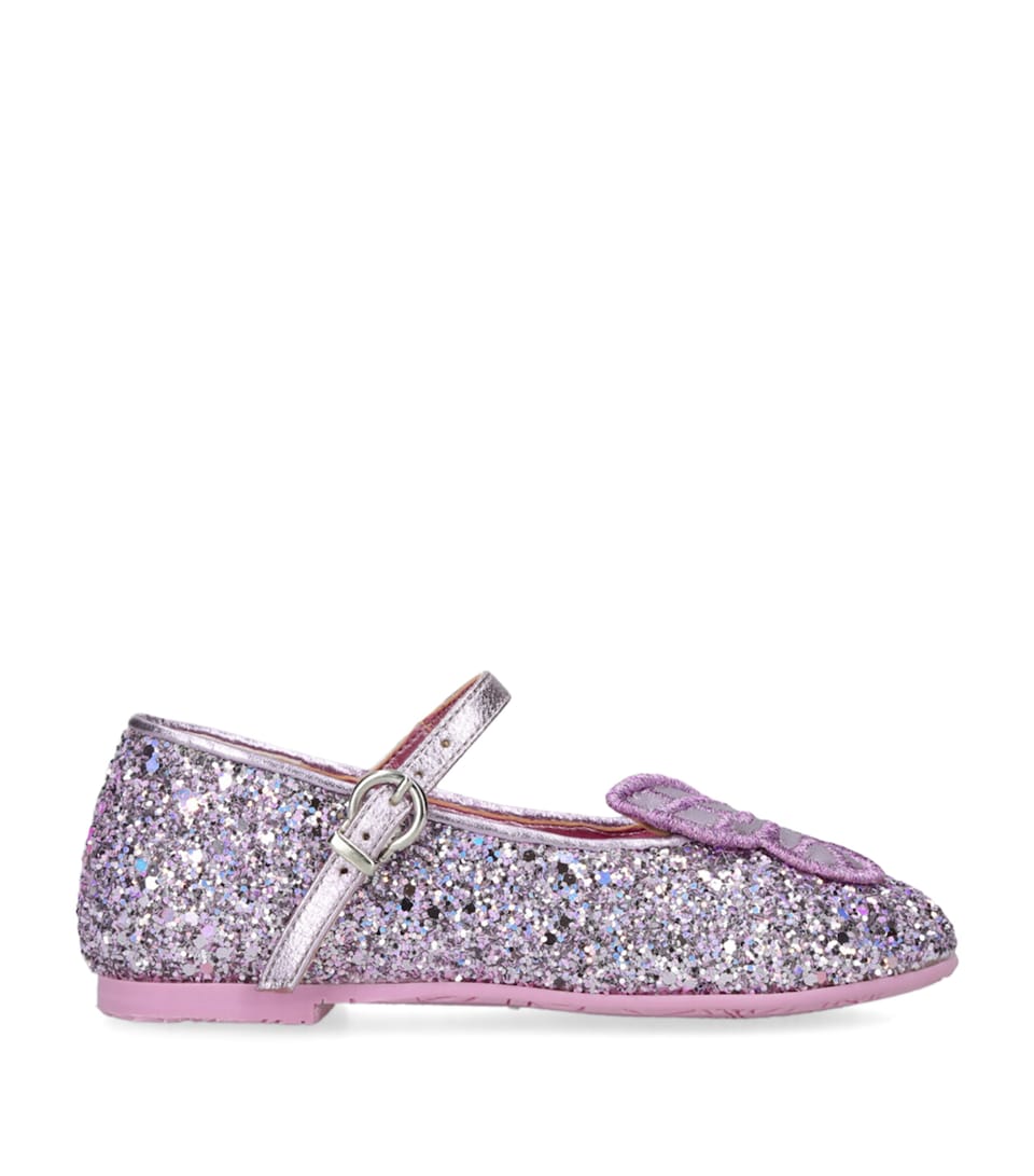 Glittered Butterfly Embroidered Ballet Flats